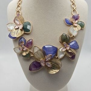 lonna & lilly Gold-Tone Floral Statement Necklace with Purple and Green Accents